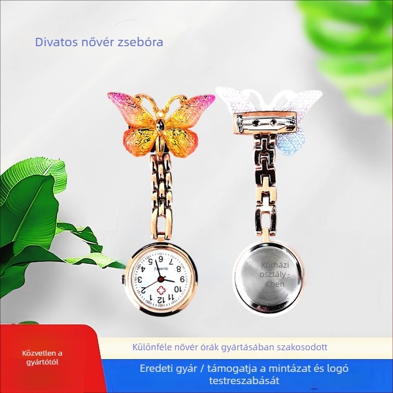 Kvarc nővér-zsebóra, pillangó stílus, Huachen SL39 mozgás, 3 mutatók, mindennapi vízálló
