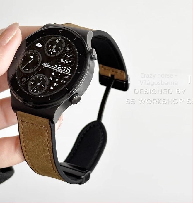 Új szíj Huawei Watch GT2-höz, Crazy Horse bőr GT3 Pro, valódi bőr, mágneses csattal, 22 mm, Watch 3/4 kompatibilis