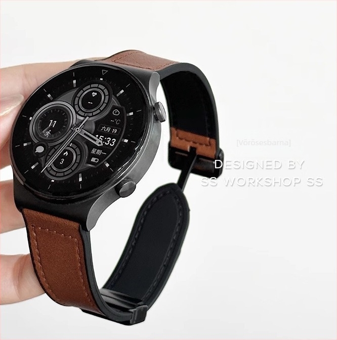 Új szíj Huawei Watch GT2-höz, Crazy Horse bőr GT3 Pro, valódi bőr, mágneses csattal, 22 mm, Watch 3/4 kompatibilis