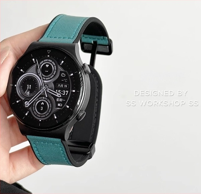 Új szíj Huawei Watch GT2-höz, Crazy Horse bőr GT3 Pro, valódi bőr, mágneses csattal, 22 mm, Watch 3/4 kompatibilis