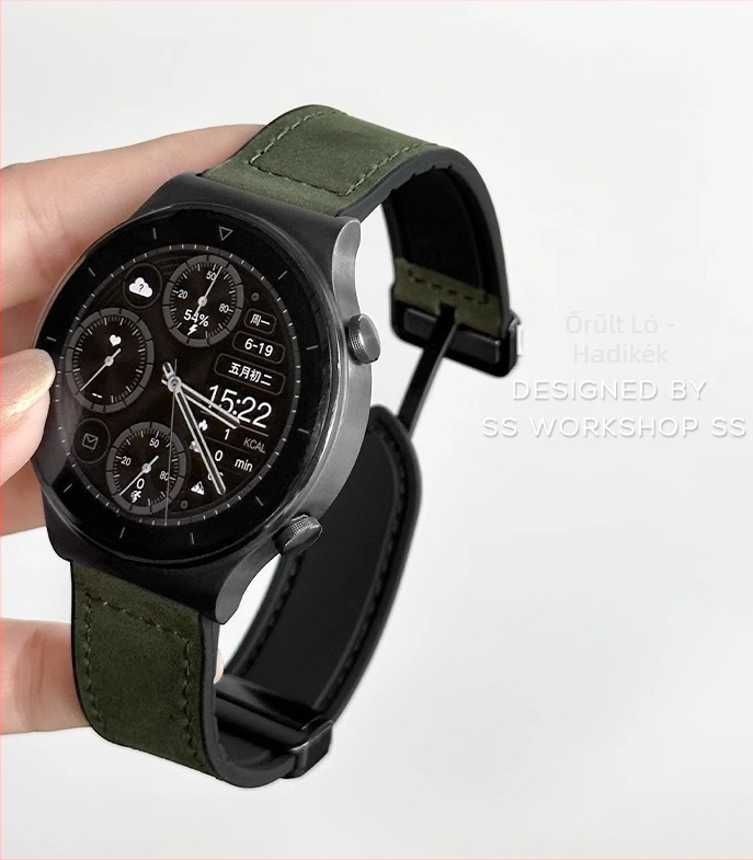 Új szíj Huawei Watch GT2-höz, Crazy Horse bőr GT3 Pro, valódi bőr, mágneses csattal, 22 mm, Watch 3/4 kompatibilis
