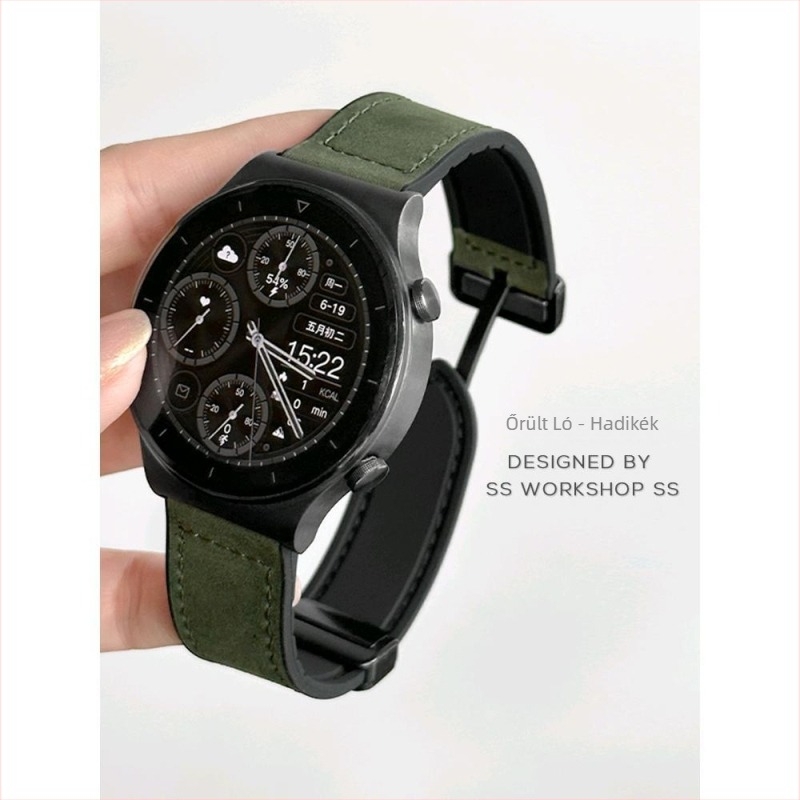 Új szíj Huawei Watch GT2-höz, Crazy Horse bőr GT3 Pro, valódi bőr, mágneses csattal, 22 mm, Watch 3/4 kompatibilis