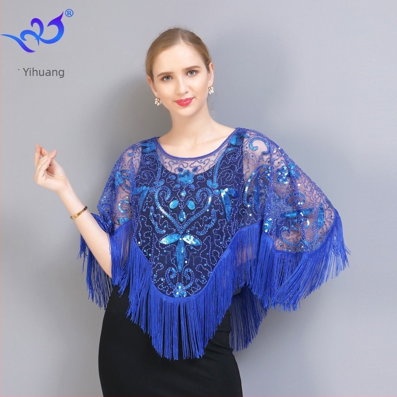 Plusz méretű hálós köpeny bojttal, szabálytalan sál-pulóver poncsó, cheongsam-stílusú ruha