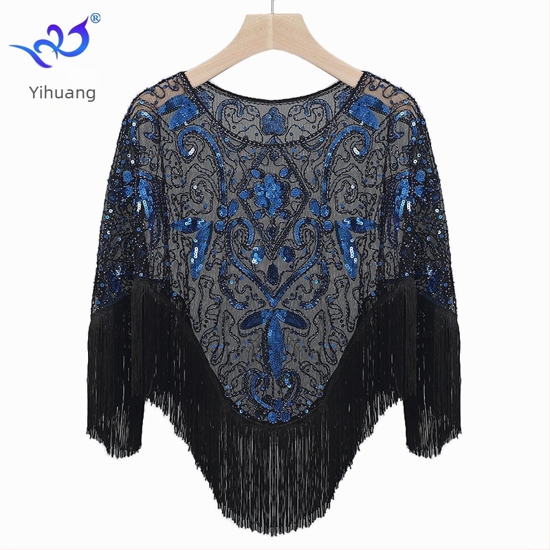 Plusz méretű hálós köpeny bojttal, szabálytalan sál-pulóver poncsó, cheongsam-stílusú ruha