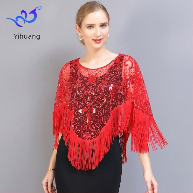 Plusz méretű hálós köpeny bojttal, szabálytalan sál-pulóver poncsó, cheongsam-stílusú ruha