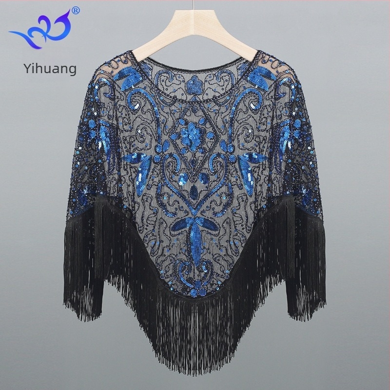 Plusz méretű hálós köpeny bojttal, szabálytalan sál-pulóver poncsó, cheongsam-stílusú ruha