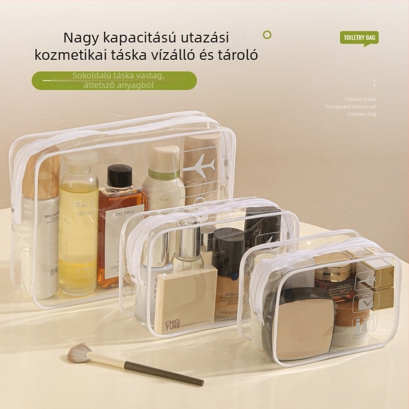 Utazási kozmetikai táska, vízálló, kocka alakú, anyag PVC és selyem, multifunkcionális