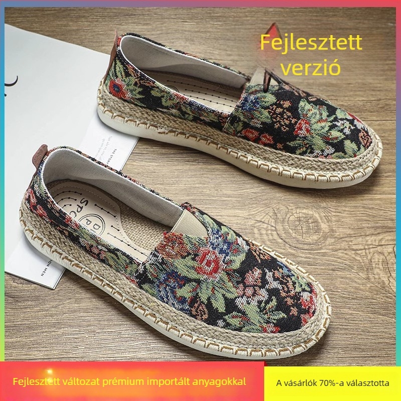 Férfi vászon Slip-On cipő, légáteresztő, csúszásmentes talp, felsőrész textil, gumírozott talp, nyár