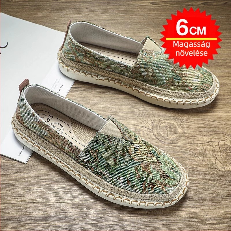 Férfi vászon Slip-On cipő, légáteresztő, csúszásmentes talp, felsőrész textil, gumírozott talp, nyár
