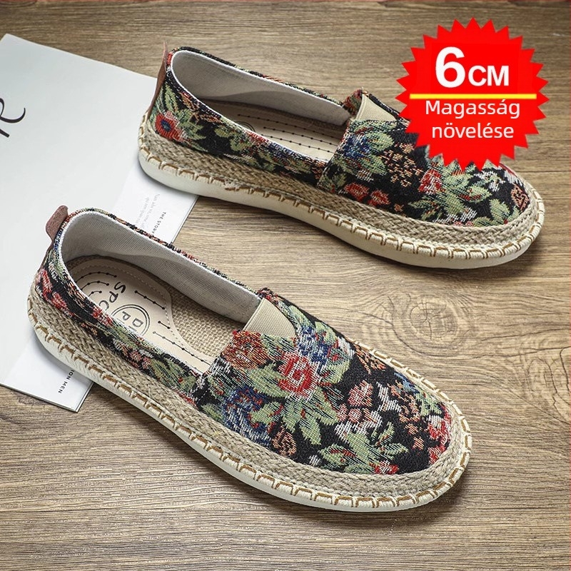 Férfi vászon Slip-On cipő, légáteresztő, csúszásmentes talp, felsőrész textil, gumírozott talp, nyár