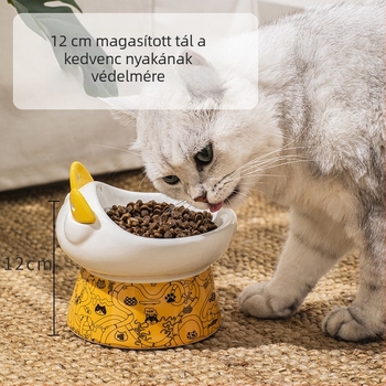 Magas lábú kerámiás macskatál, dupla etető- és itatótál, anti-dőlés kialakítás