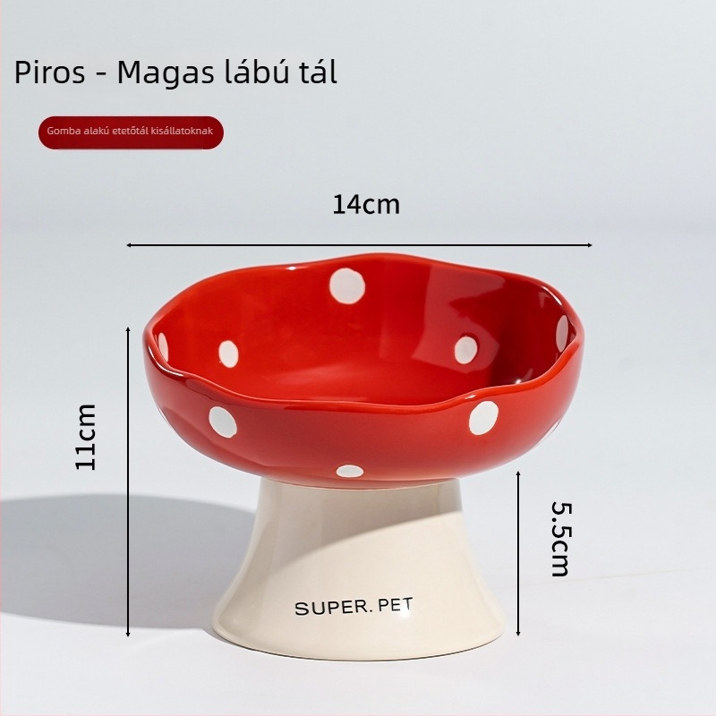 Kerámiás macskatál étel- és itatál, emelt lábú állványon, ferde peremmel