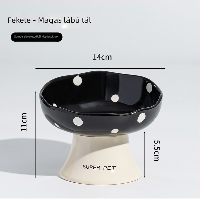 Kerámiás macskatál étel- és itatál, emelt lábú állványon, ferde peremmel
