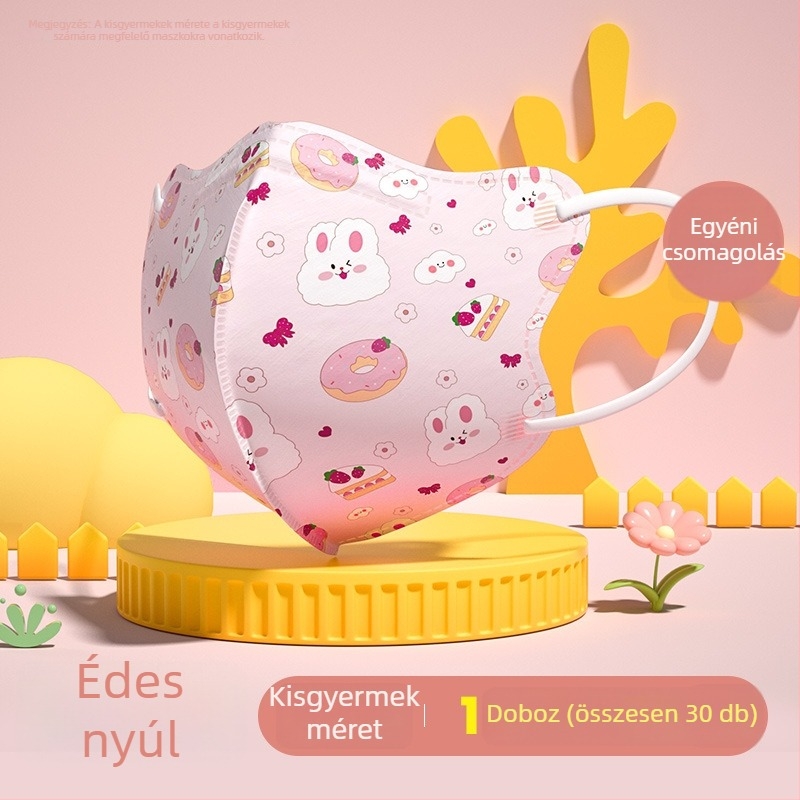 Gyerekeknek szóló orvosi sebészeti maszk, 3D tervezés, anyag: nemszőtt textília + meltblown, egyszer használatos, 30 darabos csomag, karikatúra stílus