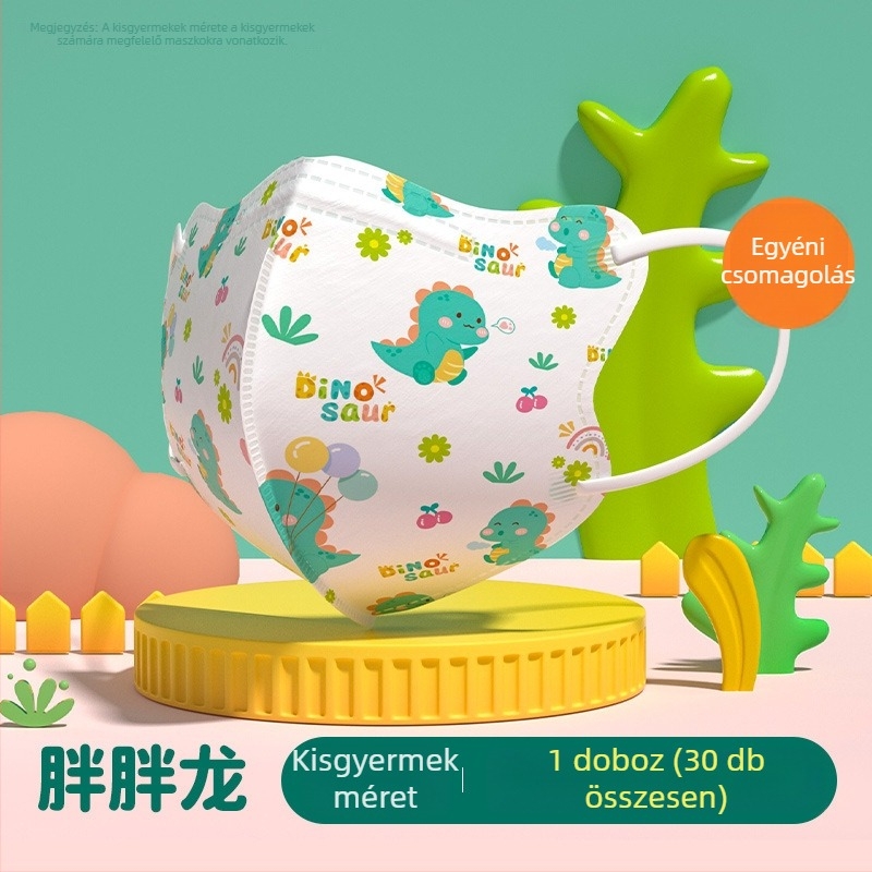 Gyerekeknek szóló orvosi sebészeti maszk, 3D tervezés, anyag: nemszőtt textília + meltblown, egyszer használatos, 30 darabos csomag, karikatúra stílus