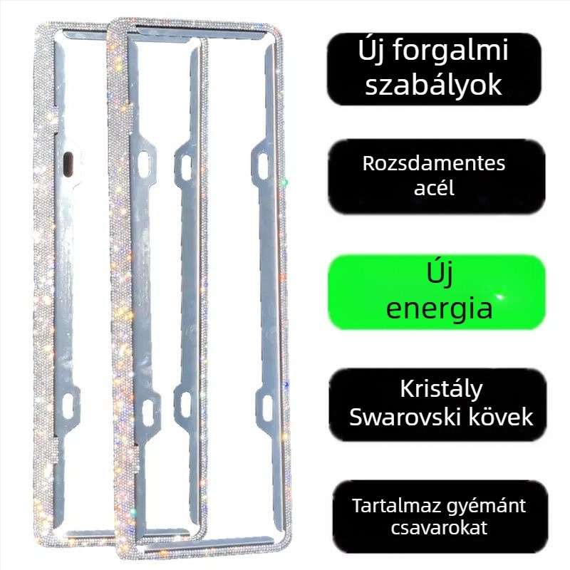 Autó rendszámtábla keret gyémántokkal rozsdamentes acélból – Termékkód 46210306z5681h
