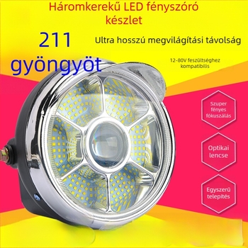 Elektromos tricikli első fényszóró – ultra-fényes LED elülső lámpa, kompatibilis 12V/48V/60V