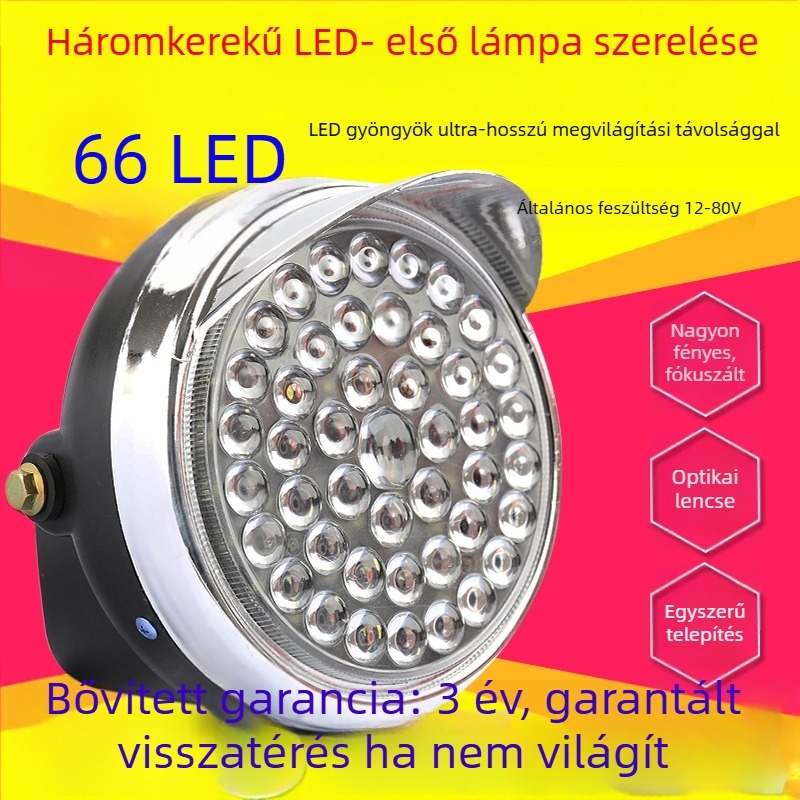 Elektromos tricikli első fényszóró – ultra-fényes LED elülső lámpa, kompatibilis 12V/48V/60V