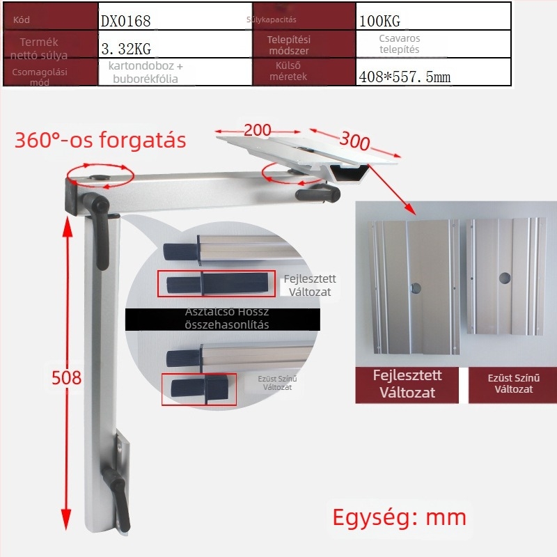 Forgó, emelhető asztallábak RV-hez, levehető lakókocsi‑tároló étkezőasztal tartója, jármű módosító kiegészítő (testreszabás nélkül)