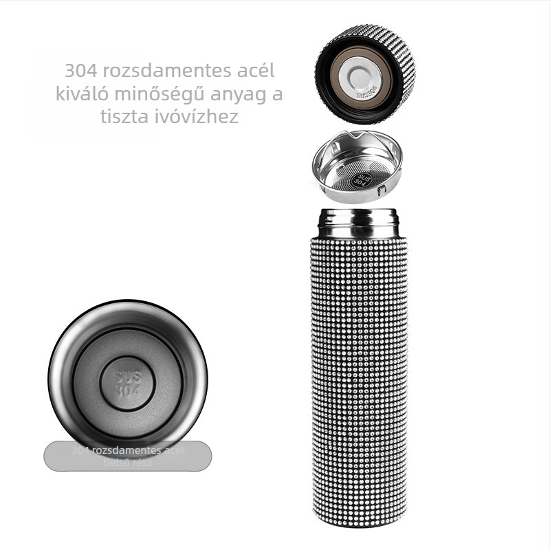 Rozsdamentes acélból készült autóba szánt termosz pohár, általános célú modell, testreszabható, ragasztásos szerelés.