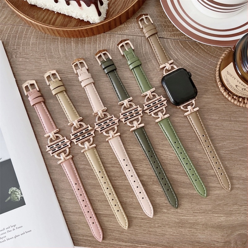 Apple Watch SE-hez való bőrszíj D-alakú csattal, elegáns nőies stílus