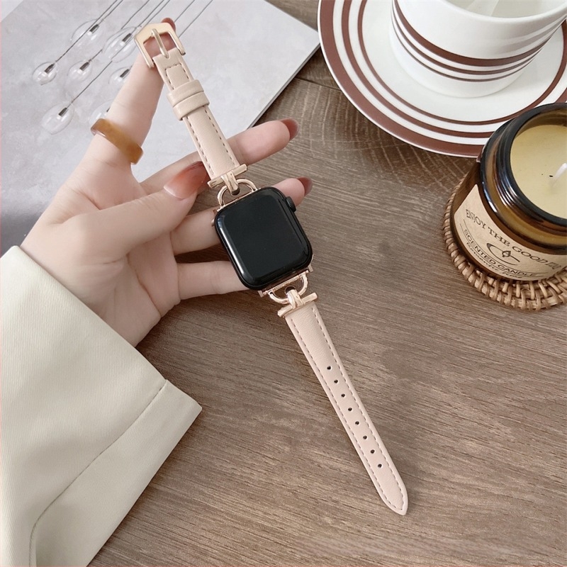 Apple Watch SE-hez való bőrszíj D-alakú csattal, elegáns nőies stílus