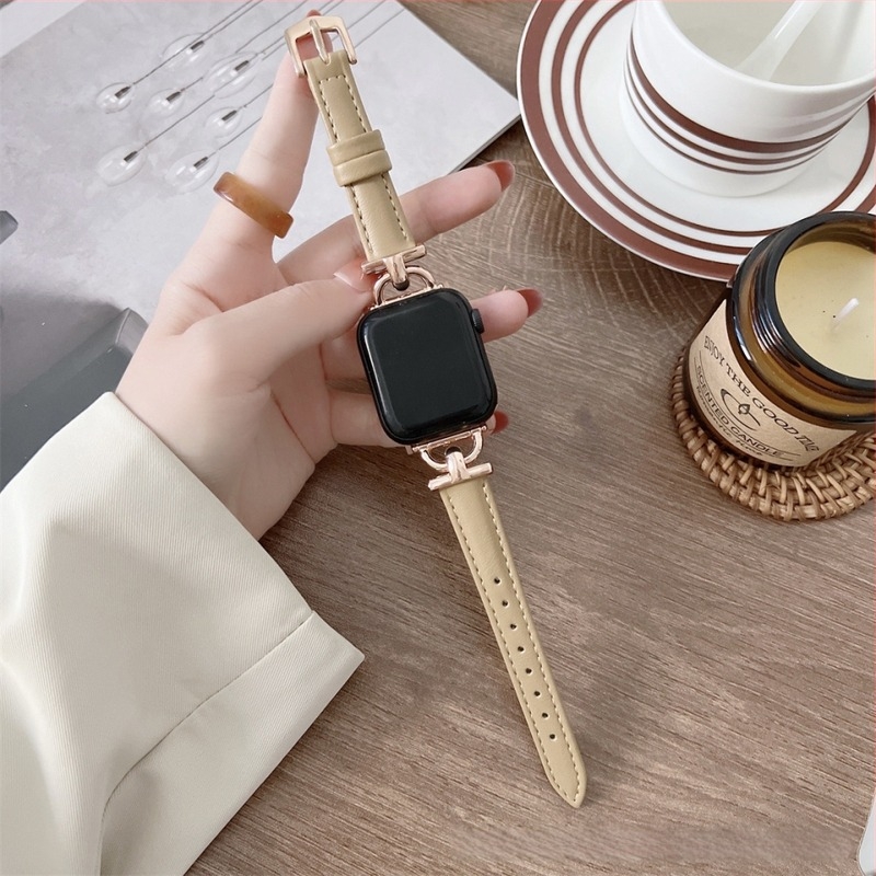 Apple Watch SE-hez való bőrszíj D-alakú csattal, elegáns nőies stílus