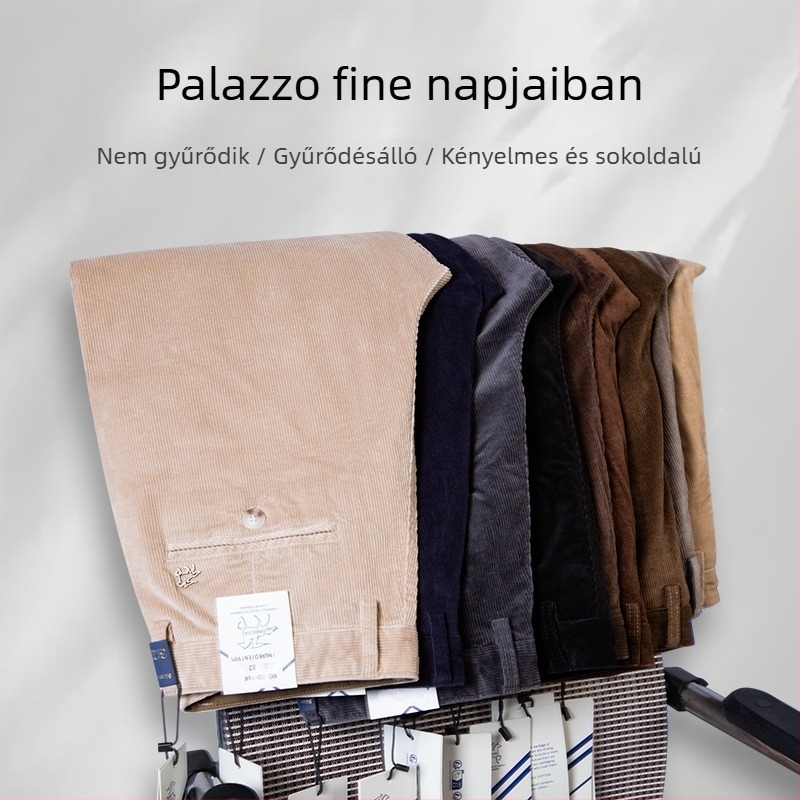 Corduroy Casual Pants – Téli 2025, Férfiak, egyenes szabás, középmagas derék, pamut 73,5%
