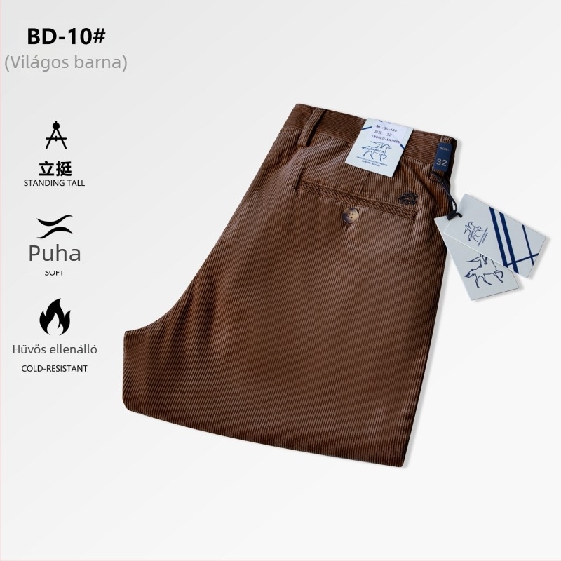 Corduroy Casual Pants – Téli 2025, Férfiak, egyenes szabás, középmagas derék, pamut 73,5%