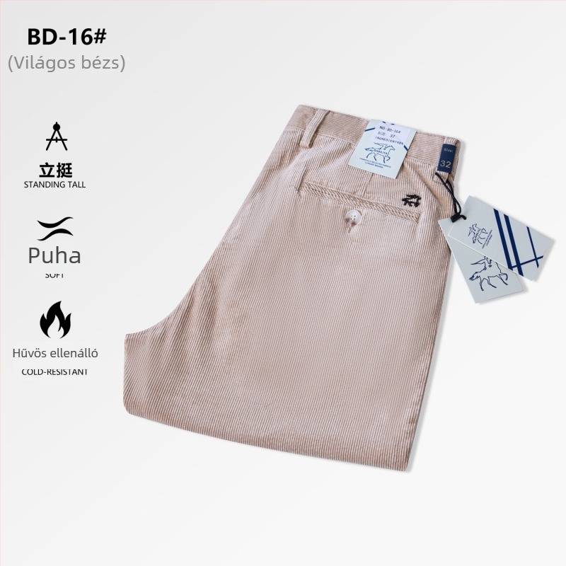 Corduroy Casual Pants – Téli 2025, Férfiak, egyenes szabás, középmagas derék, pamut 73,5%