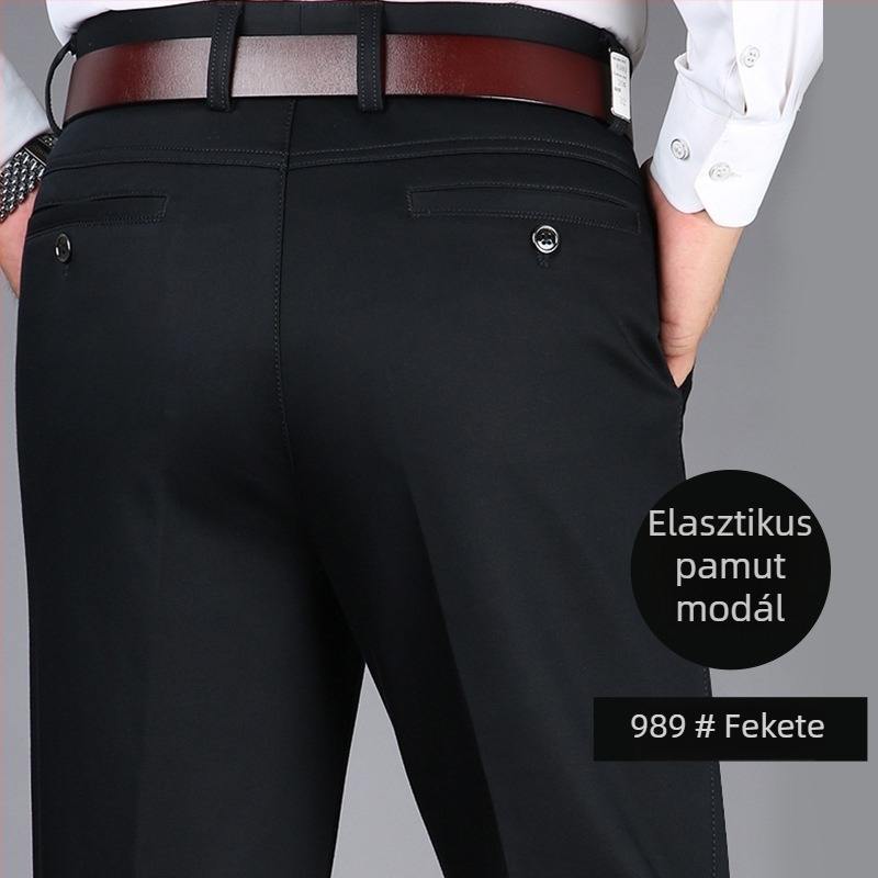Őszi-téli férfi casual nadrág, magas derék, lazább szabás, pamutkeverék, egyenes szabás, vasalásmentes