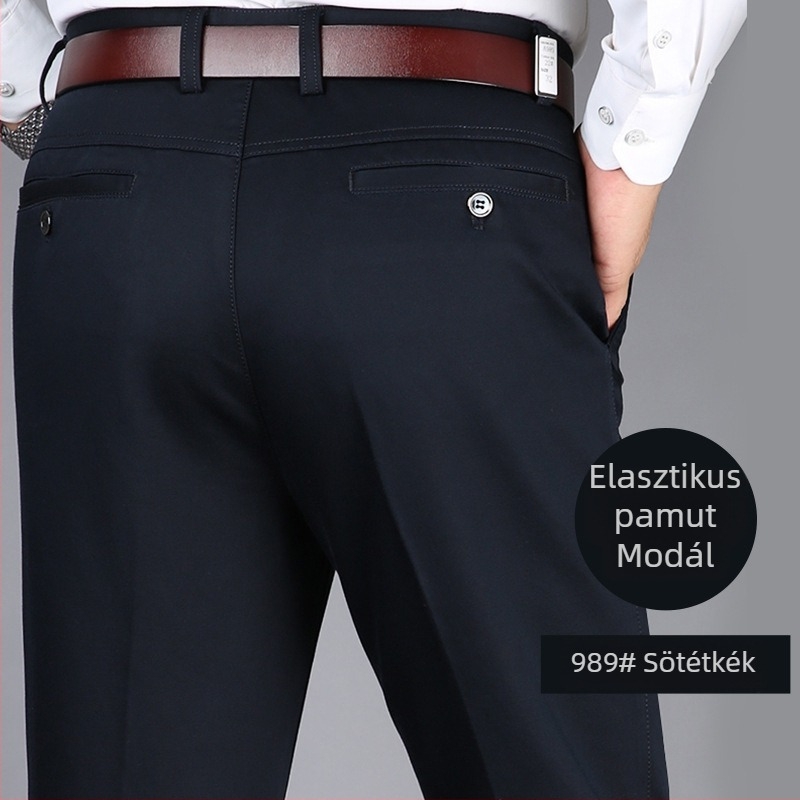 Őszi-téli férfi casual nadrág, magas derék, lazább szabás, pamutkeverék, egyenes szabás, vasalásmentes