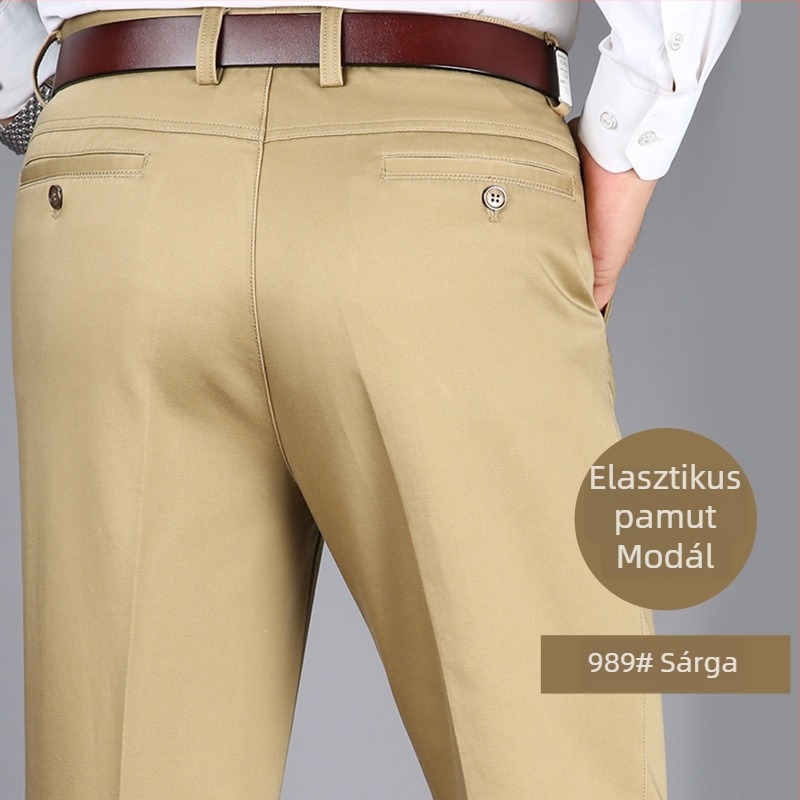 Őszi-téli férfi casual nadrág, magas derék, lazább szabás, pamutkeverék, egyenes szabás, vasalásmentes