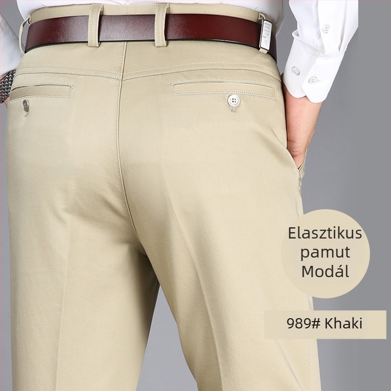Őszi-téli férfi casual nadrág, magas derék, lazább szabás, pamutkeverék, egyenes szabás, vasalásmentes