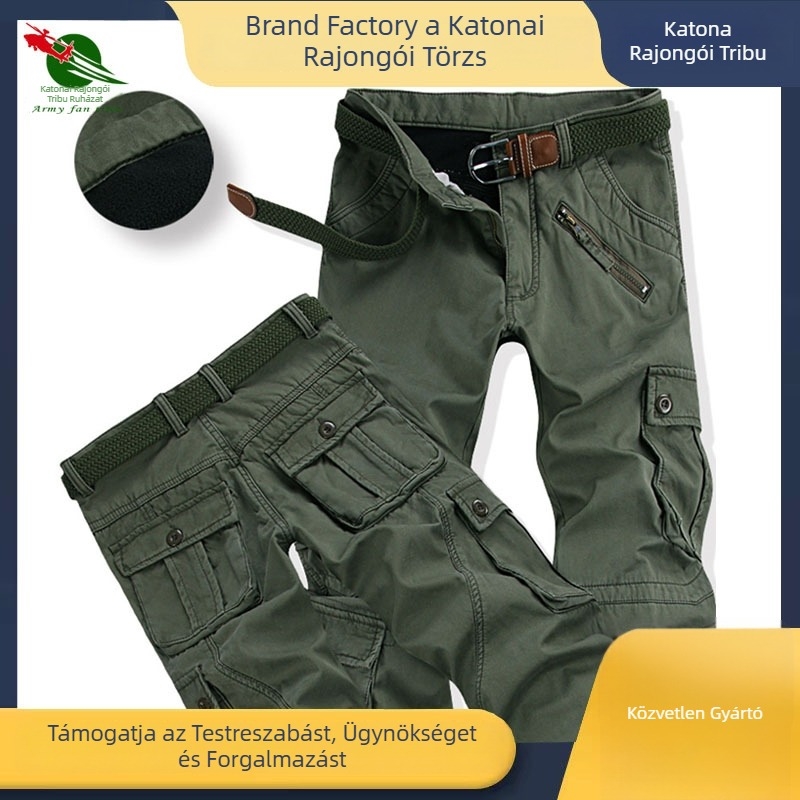 Férfi polár béléses cargo nadrág, egyenes szabású, több zseb, téli melegség, pamut anyag