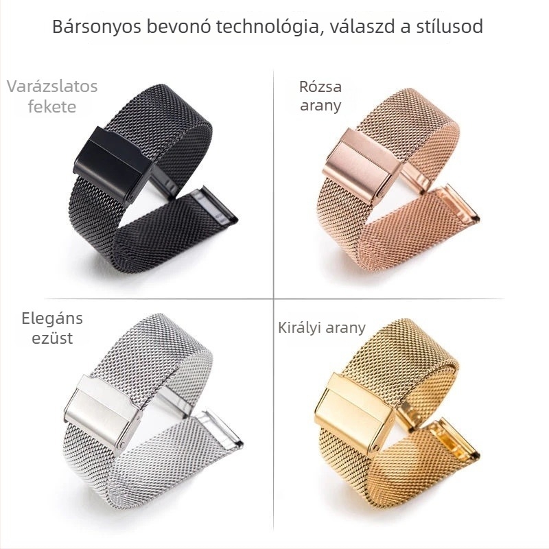 Rozsdamentes acél óralánc Milánói csattal, hálószemes szíj 18/20/22 mm Huawei Watch GT-hez, dupla csat.