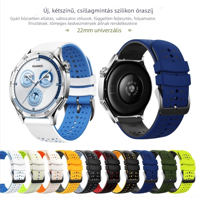 22 mm-es szilikon óraszíj kéttónusú csillagmintával, kompatibilis Samsung, Garmin, Huawei GT6, Xiaomi, Amazfit, Huami
