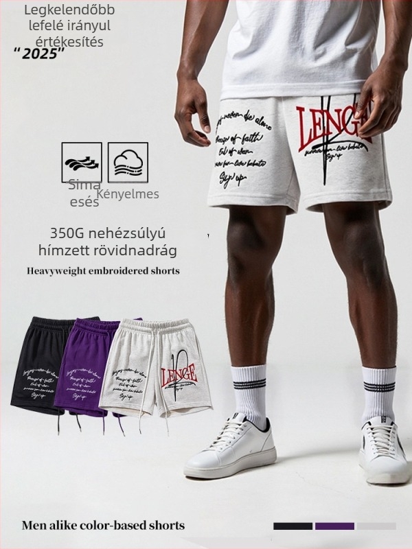 Új divatú férfi sportos rövidnadrág nyárra, laza szabás, középtávú hosszúságú szár, streetwear stílus