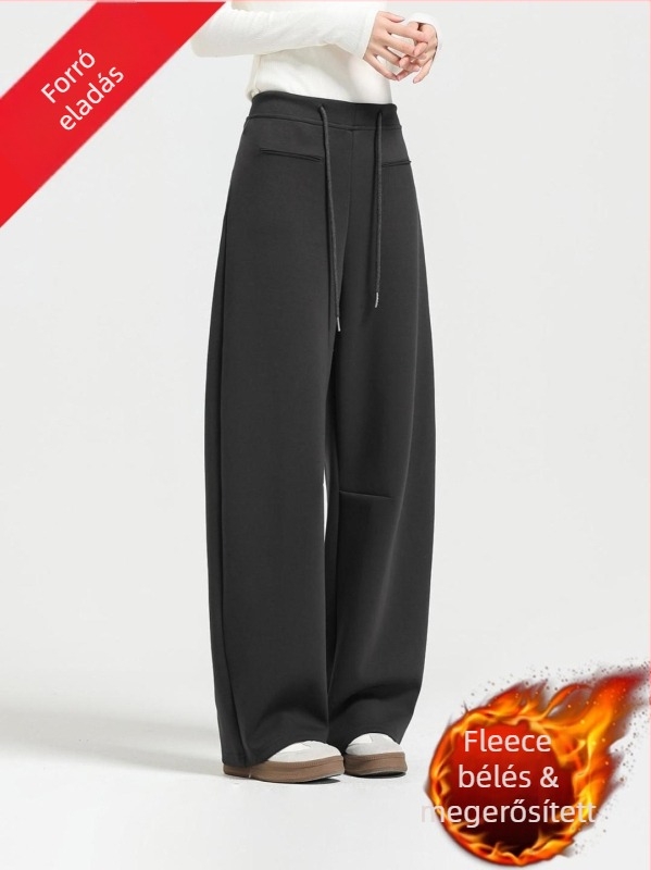 Női téli fleece-del bélelt, keskeny szabású nadrág, kissé ívelt szár, mindennapi kényelmes sportnadrág