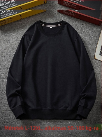 Plusz méretű férfi fleece pulóver bársonyos bélésével, egyszínű, laza szabás, hosszú ujjú, tavasz–ősz