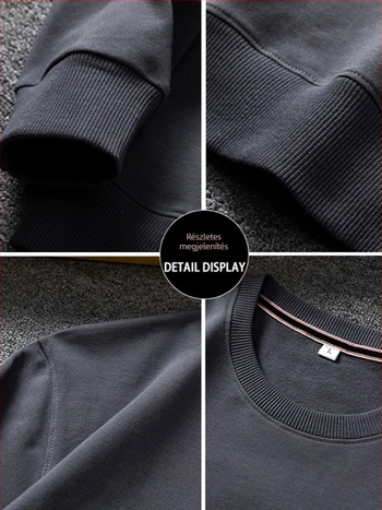 Plusz méretű férfi fleece pulóver bársonyos bélésével, egyszínű, laza szabás, hosszú ujjú, tavasz–ősz
