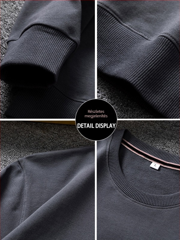 Plusz méretű férfi fleece pulóver bársonyos bélésével, egyszínű, laza szabás, hosszú ujjú, tavasz–ősz