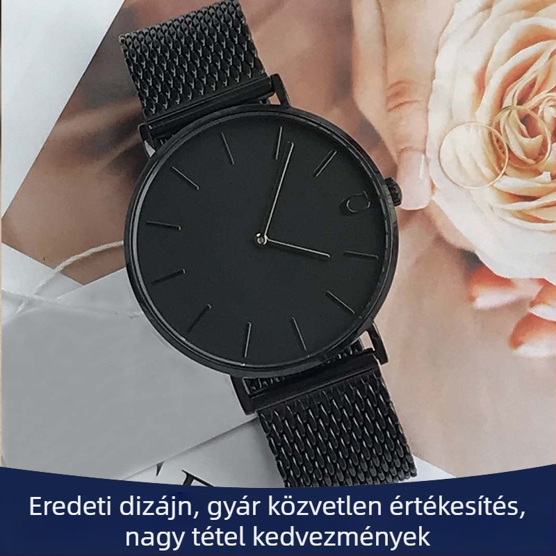 Férfi karóra rozsdamentes acél tokkal és rozsdamentes acél szíjjal, kvarc Swiss ETA mozgatással, 30 m vízállóság.