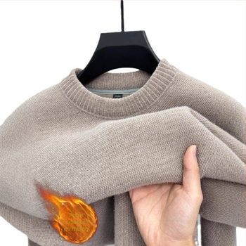 Férfi chenille vastag pulóver fleece-béléses, fél magas gallérral, téli meleg