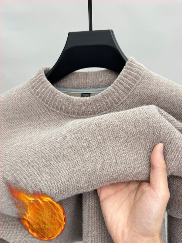 Férfi chenille vastag pulóver fleece-béléses, fél magas gallérral, téli meleg