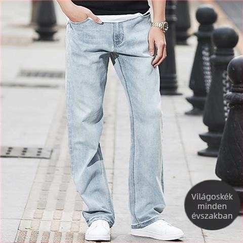 Férfi farmernadrág, egyenes szár, középmagas derék, cipzár, Washed, Modal