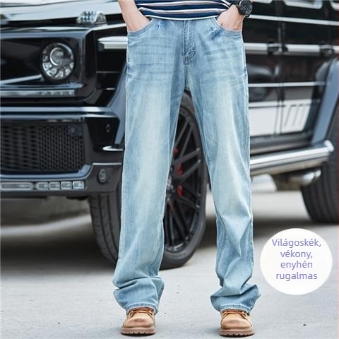 Férfi farmernadrág, egyenes szár, középmagas derék, cipzár, Washed, Modal