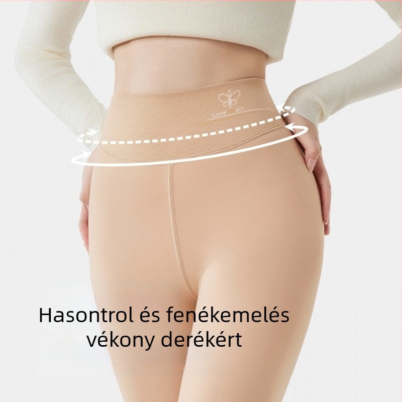 Női fényes harisnyanadrág fleece-béléssel, őszi-téli időszakra, vastag, magas derekú haskontrollal, meleg, elülső T-alakú varrással, 9/10 hosszú, teljes láb.