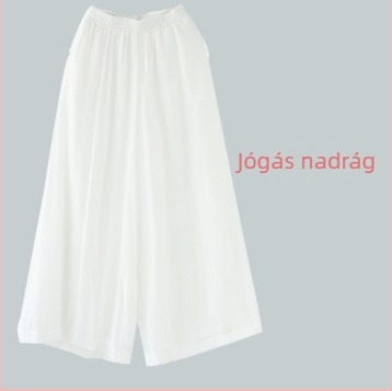 Jóga szett pamut–len anyagból, 3/4-es ujjú felsővel, széles szárú nadrág, laza szabás, Zen ihletésű dizájn, pamut 30-50%.