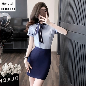 OL munkaruha készlet: blúz és rövid szoknya, szabályos ujjak, 3/4-es hosszú ujj, OL commuter stílus, poliészter 30-50% keverék, tavasz 2024